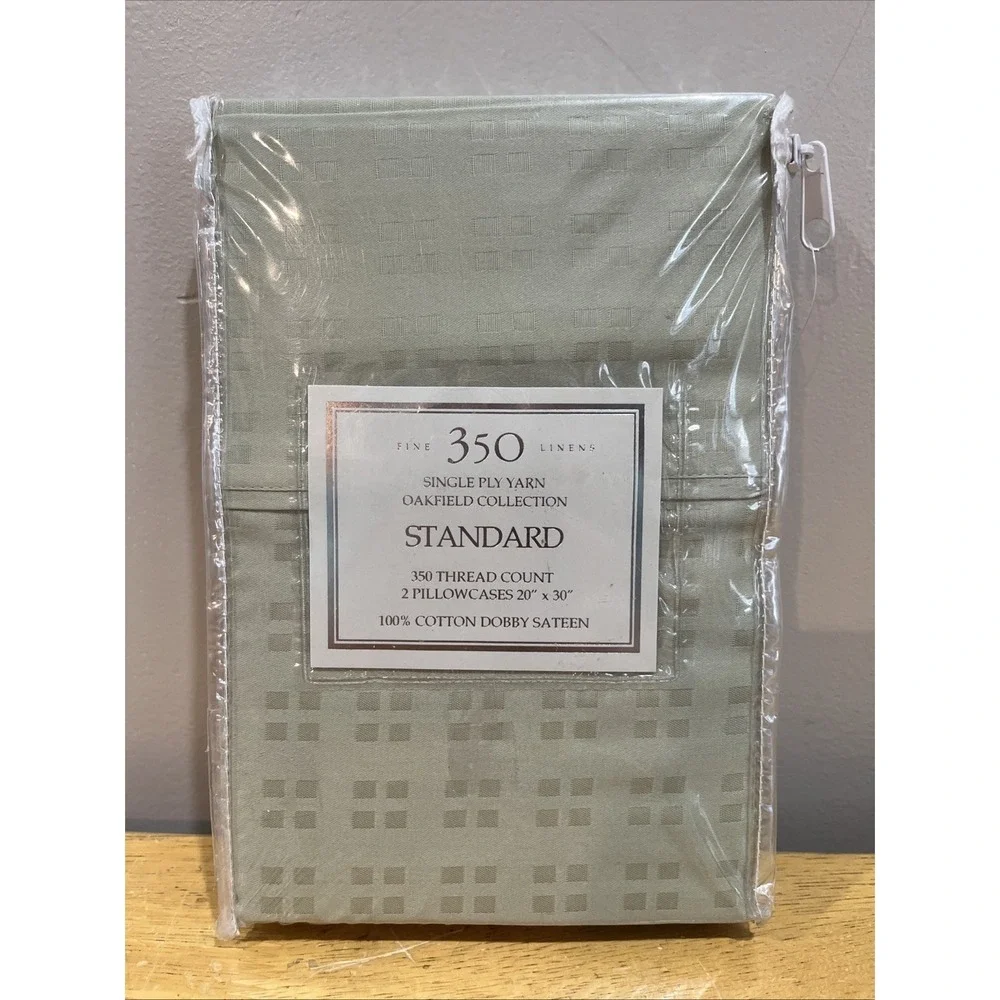 Sunham 350 TC Pillowcases in Sage Green Block Stitching Standard 20x30